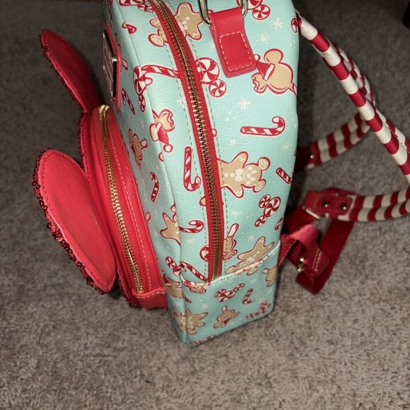 2022 Disney Parks Christmas Holiday Peppermint Candy Cane Loungefly Backpack Bag - Picture 6 of 14
